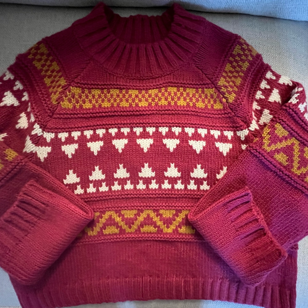 Universal Thread Mock Neck Fair Isle Sweater Pink Size Large